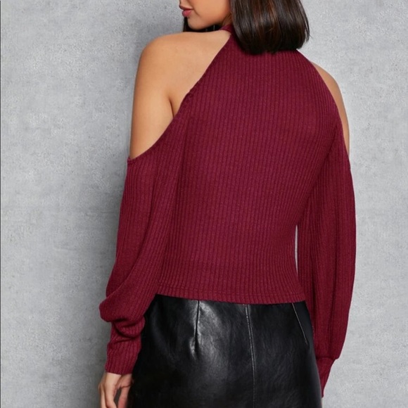 Boho sold shoulder ribbed knit dress burgundy - Picture 12 of 15